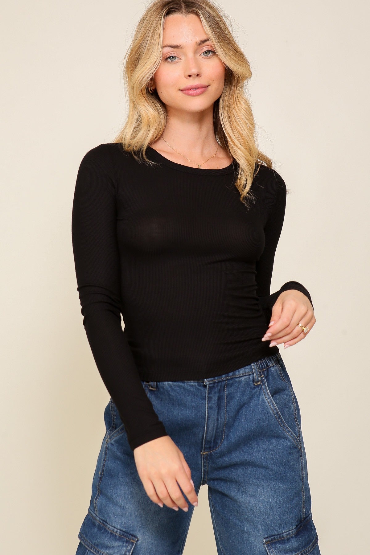 Black Ribbed Long Sleeve