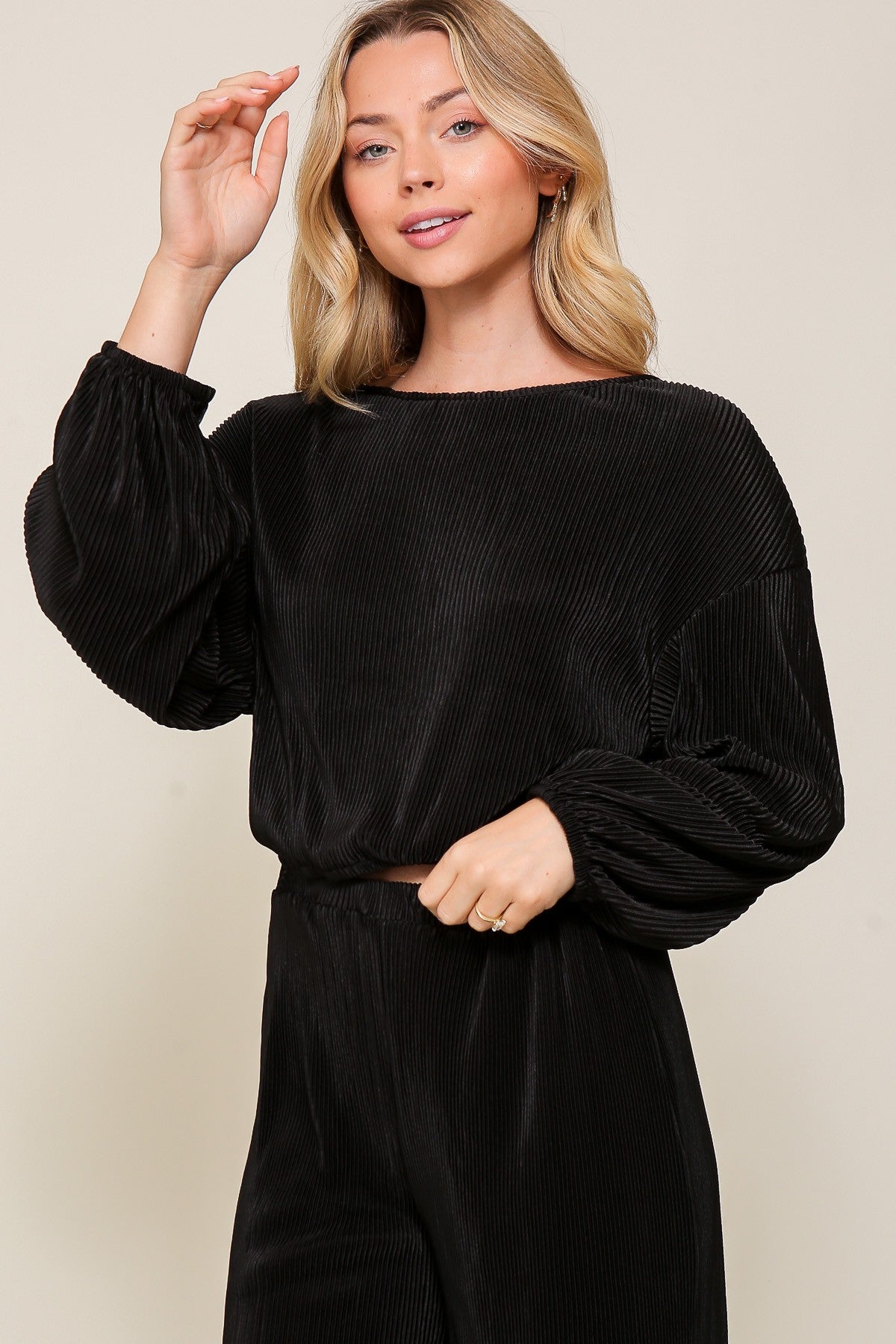 Black Pleated Long Sleeve