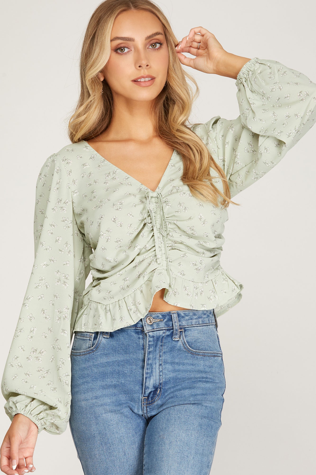 Sage Rutched Top