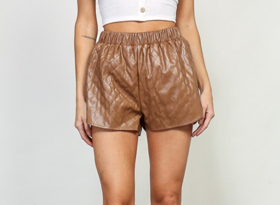 Faux leather quilted shorts