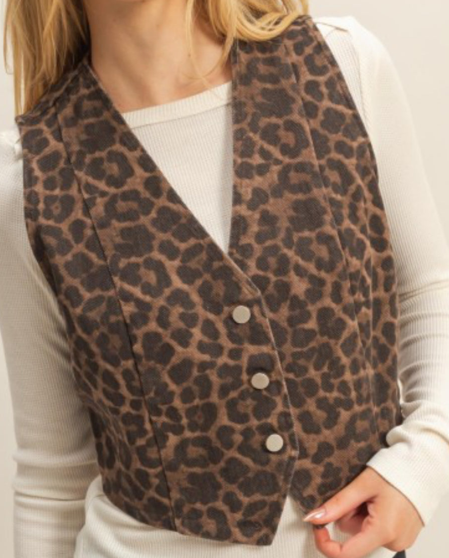 Brown leopard vest