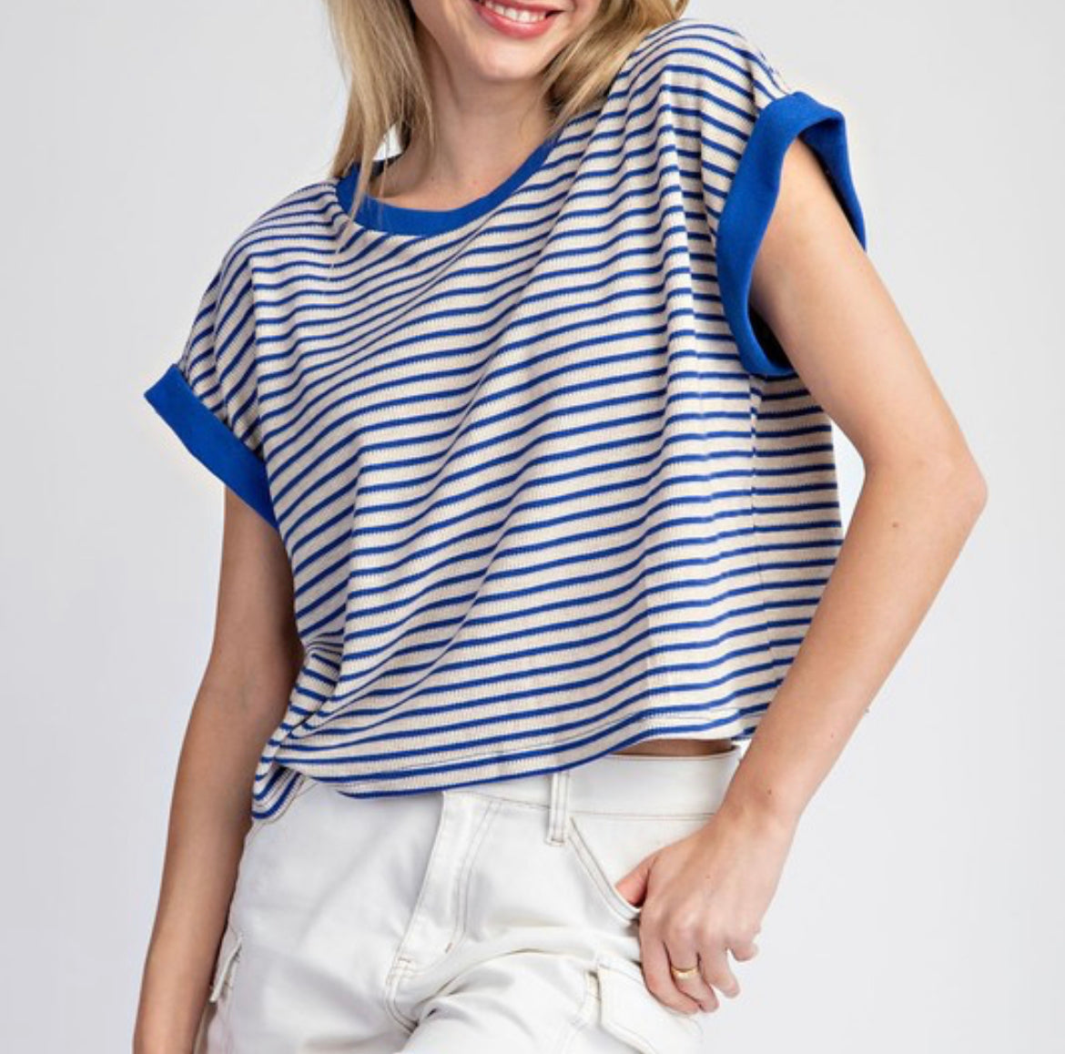 Striped short sleeve top