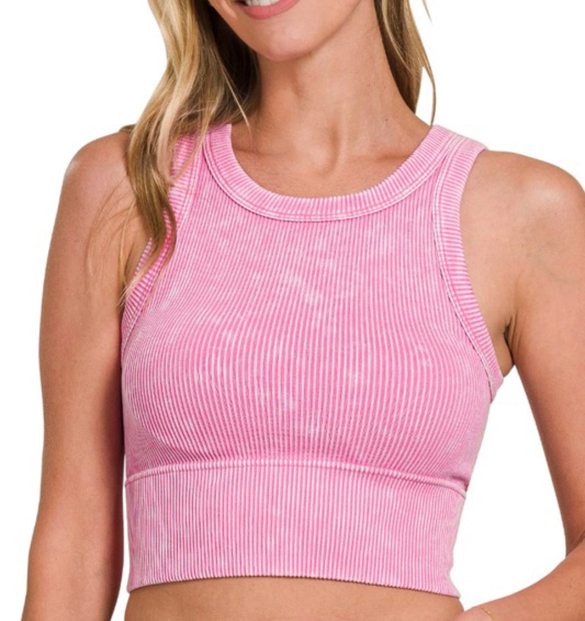 Candy pink ribbed tank