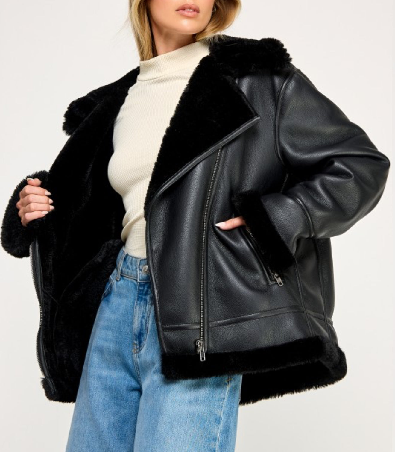 Faux leather fur jacket