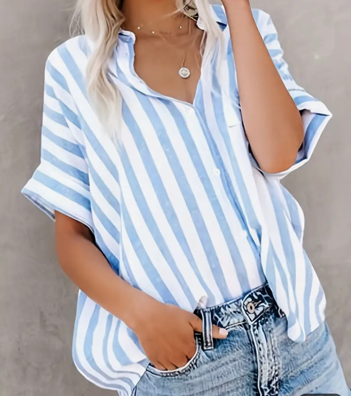 Wide Blue Striped Top