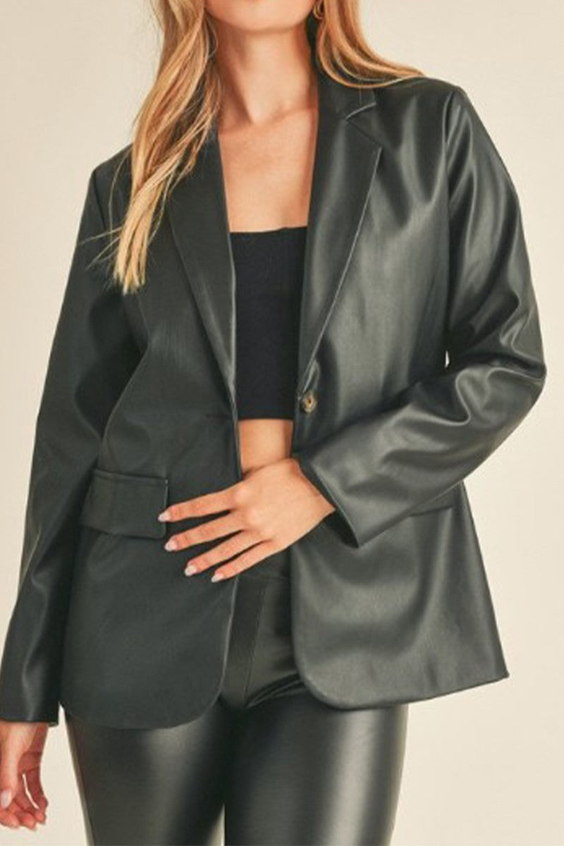 FAUX LEATHER BLAZER