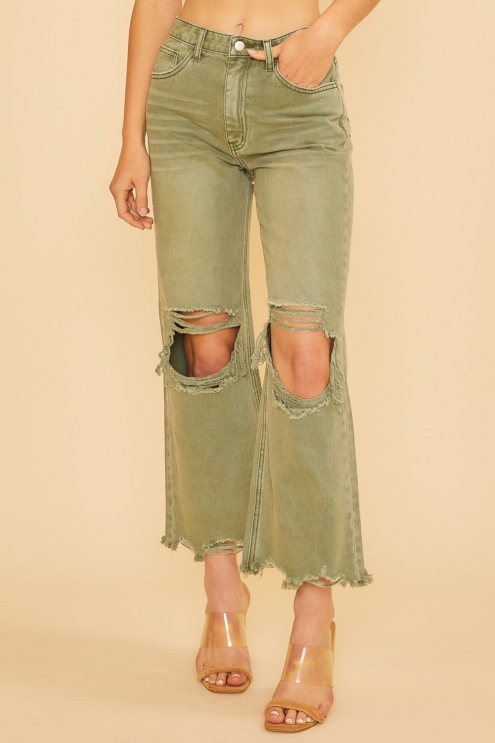 Olive Distressed Jeans