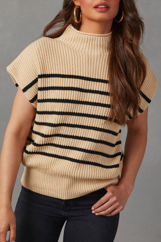 Ribbed Striped Mock Neck