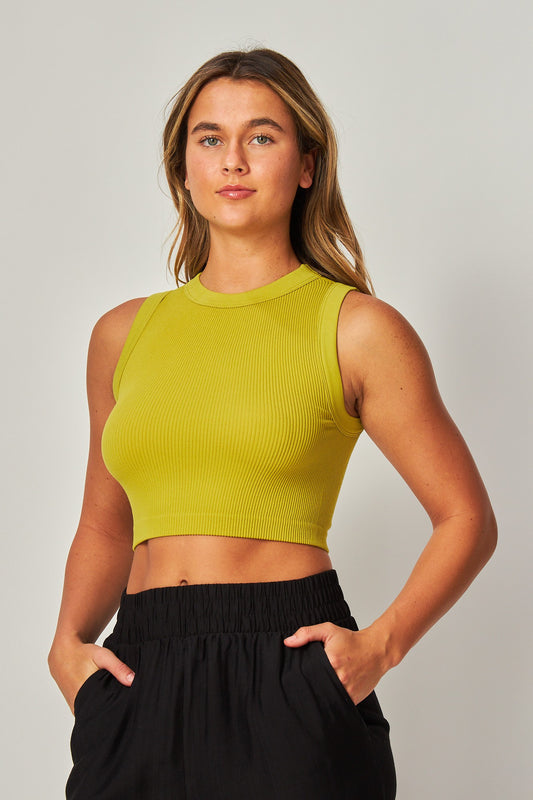 LIME RIBBED CROP