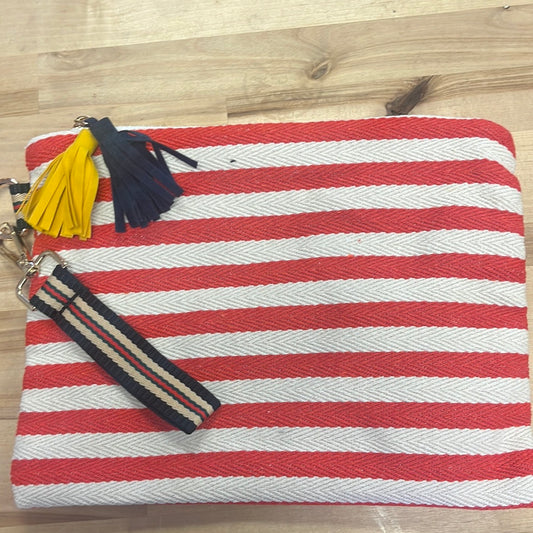 Red and white cosmetic bag