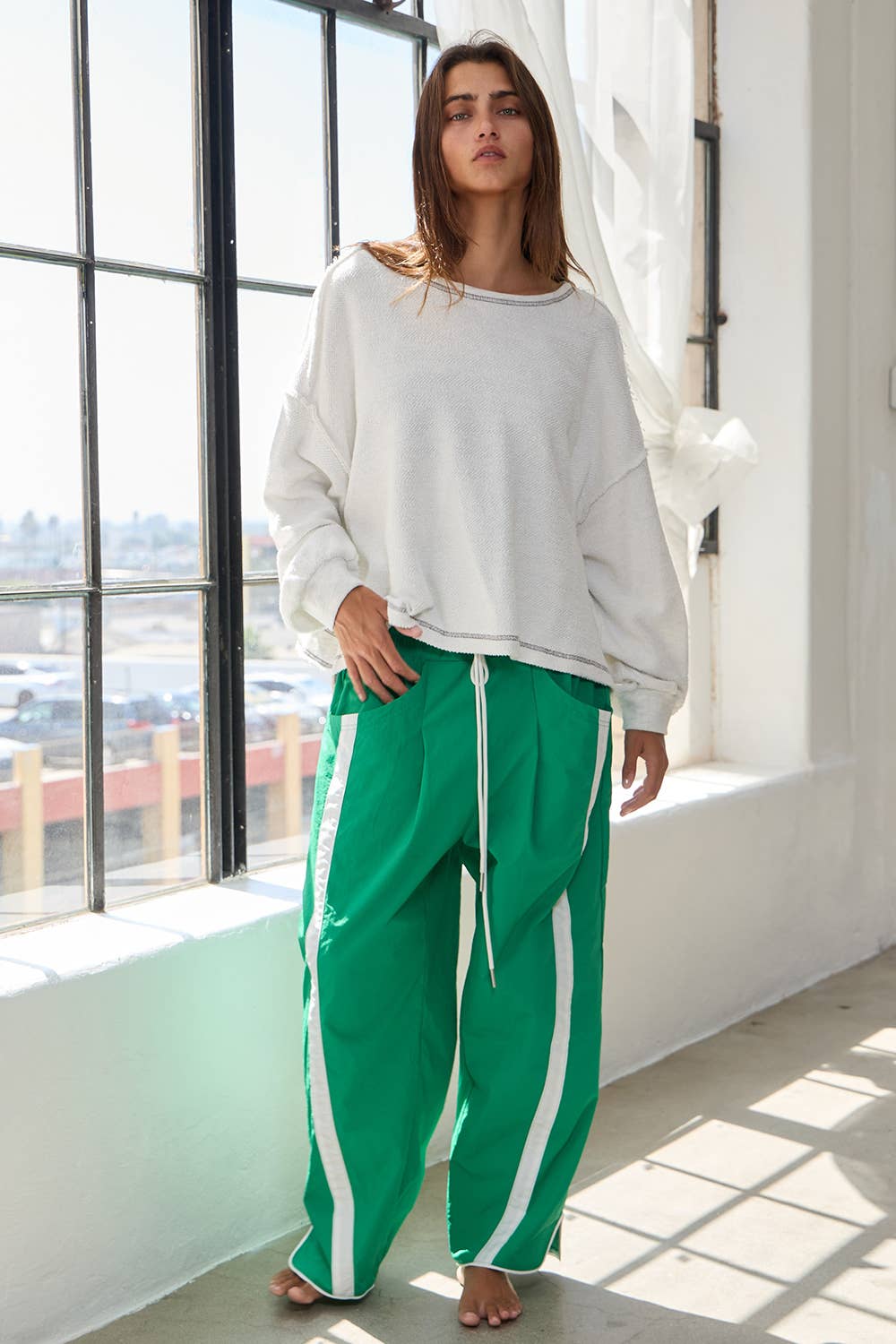 IP5540 Windbreaker Pants With Contrast Stripe: BLUE PURPLE/WHITE / S-M-L (2-2-2)