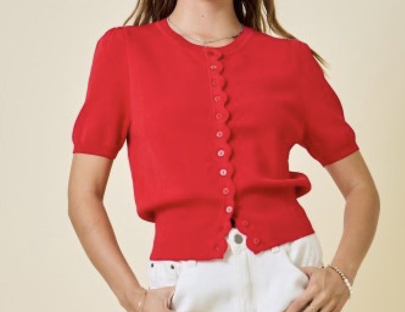Red scalloped cardigan