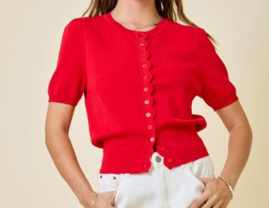 Red scalloped cardigan