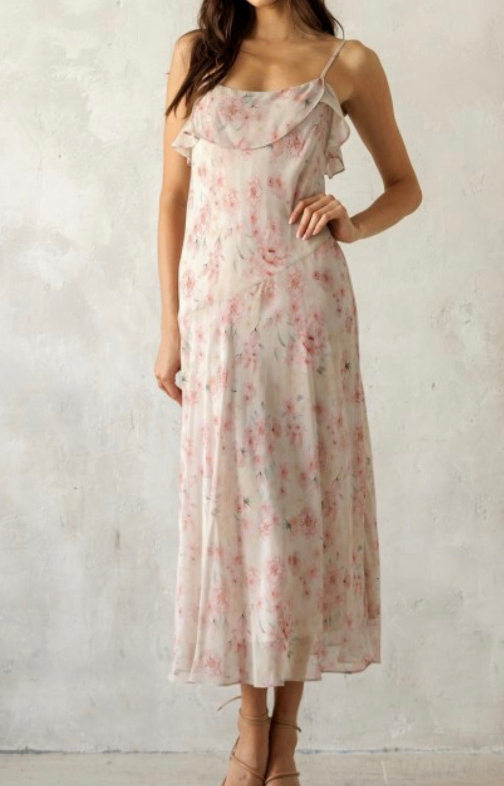 Floral ruffle slip dress