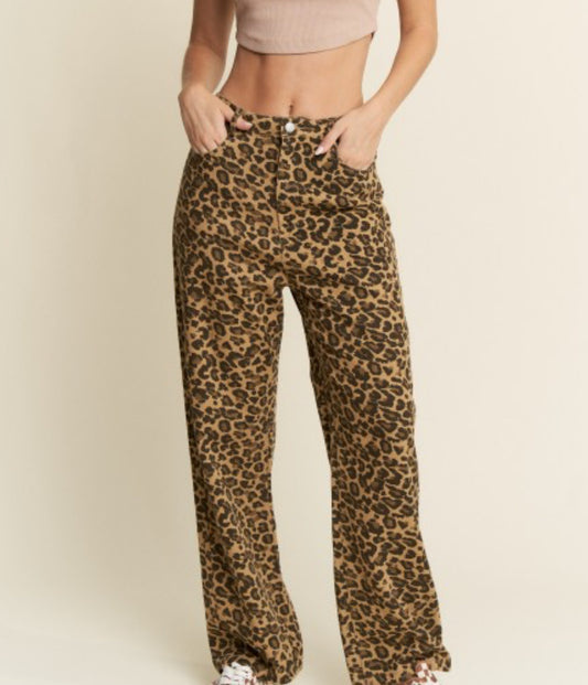 Denim leopard pants