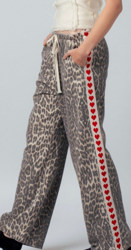 Leopard heart pants