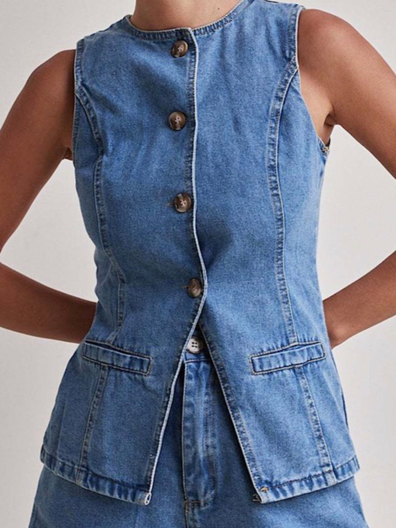 Denim Button Vest