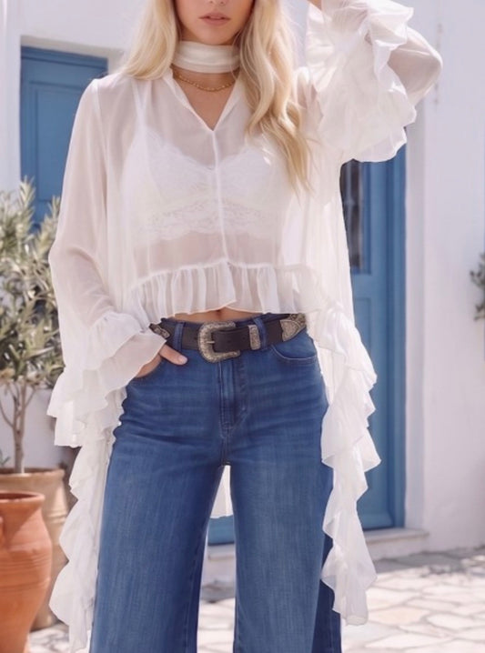 White Ruffled Blouse