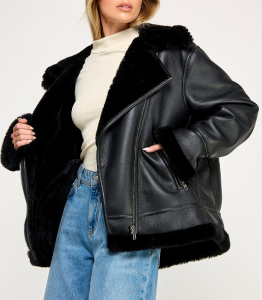 Faux leather fur jacket